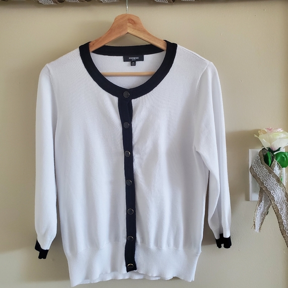 Premise Sweaters - PREMISE PETITE Rimmed button cardigan